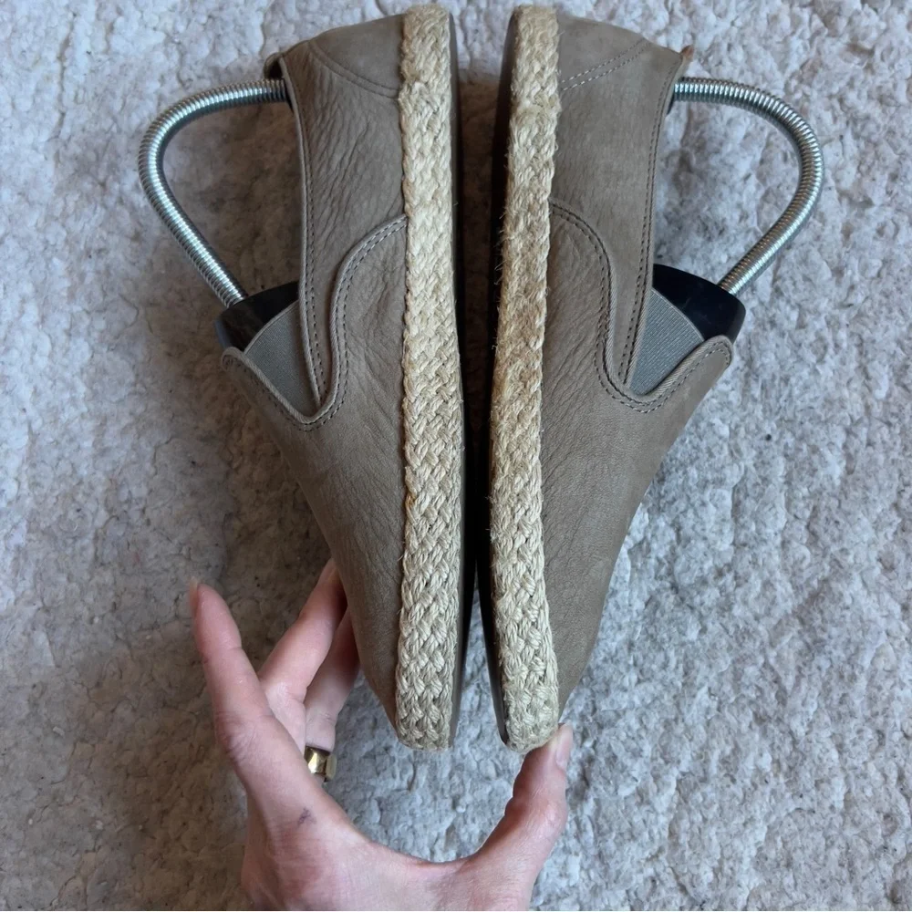 Sperry: Olive Green Suede Slip On Sailor Twin Gore Jute Espadrilles Size 8.5